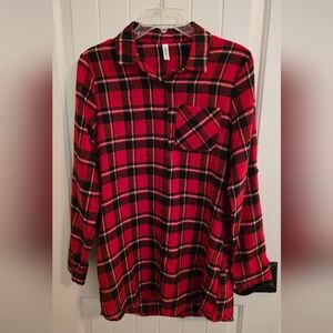 Red and Black Plaid Button-Up Shirt